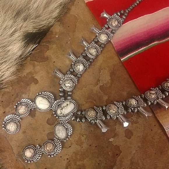 LAST ONE!!  Howelite Squash Blossom Necklace - Picture 2 of 3